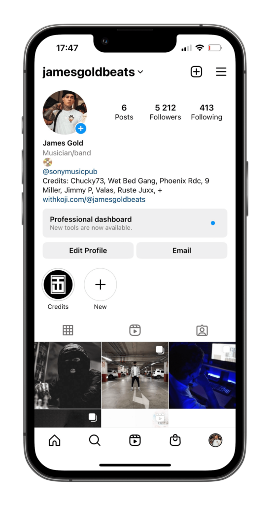 iPhone 13 Mockup with James Gold's Instagram Profile